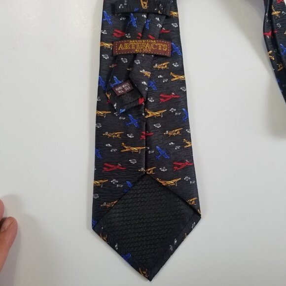 Museum Artifacts Tie Airplane Necktie Men's 100% Silk Handmade Blue - Picture 4 of 6